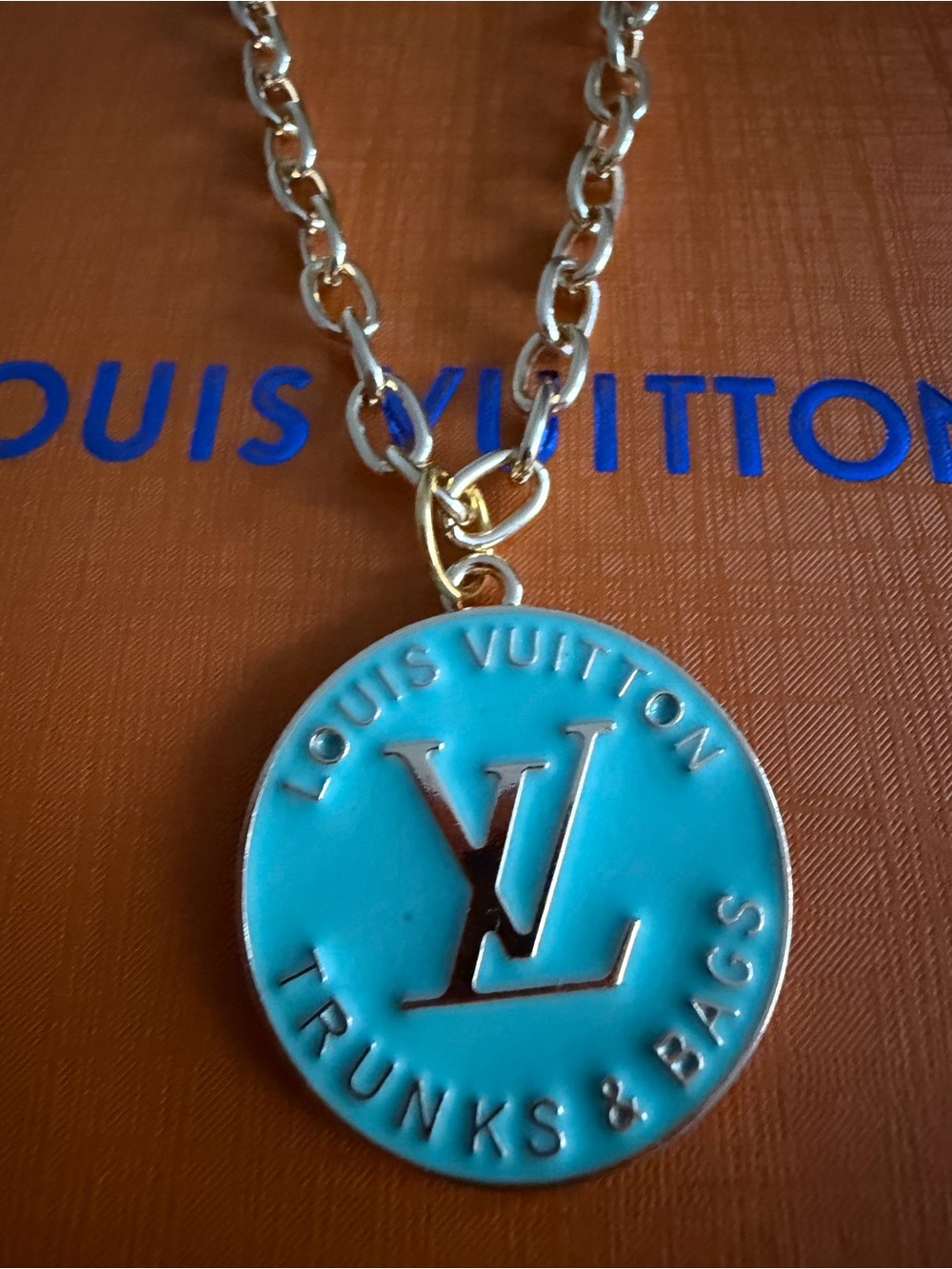 Unbranded Turquoise Enamel Logo Medal Necklace 20 inch